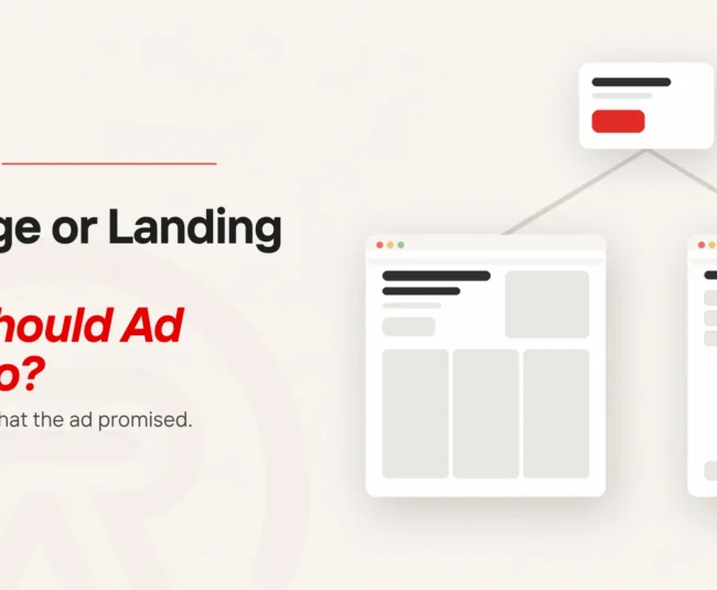 An ad click above two possible destinations: a homepage of many options and a single-purpose landing page