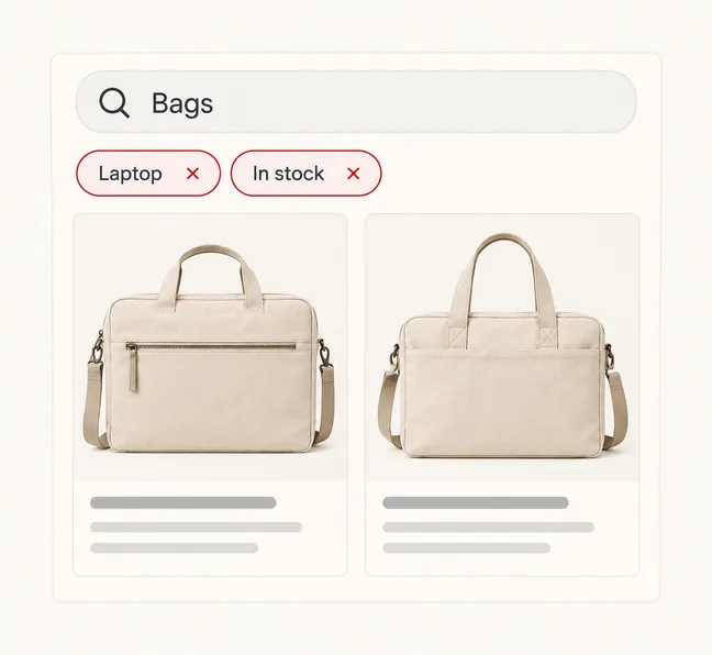 Ecommerce UX: Help Shoppers Choose Before Checkout 5 Illustrative ecommerce UX screen with bag filters and two matching product cards
