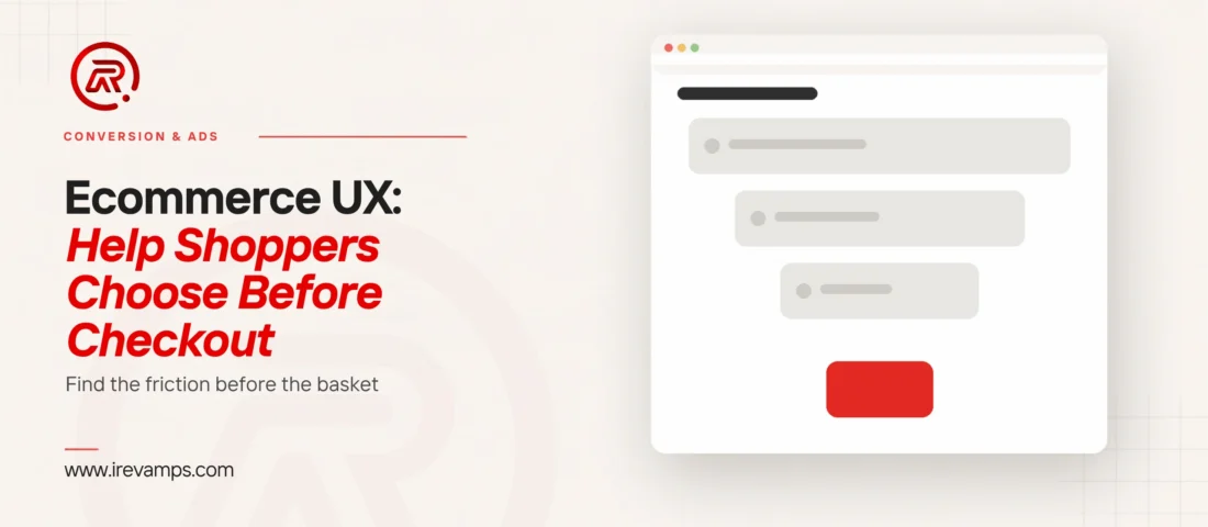 Ecommerce UX article cover showing product choices narrowing towards a selected shopping item