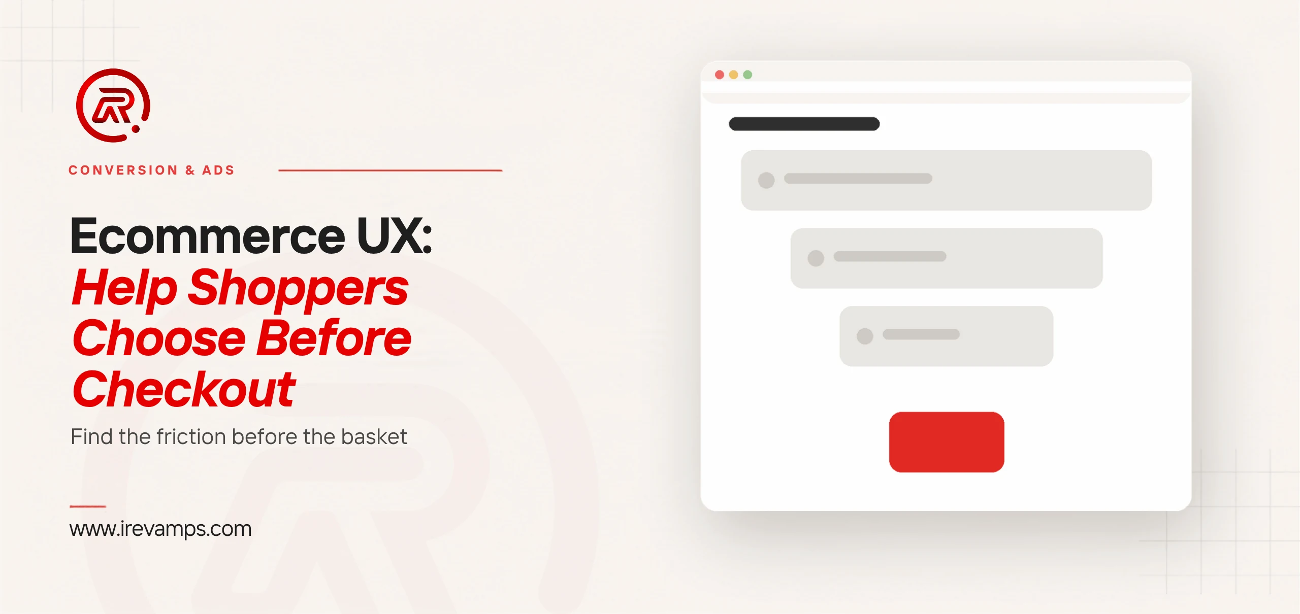 Ecommerce UX article cover showing product choices narrowing towards a selected shopping item