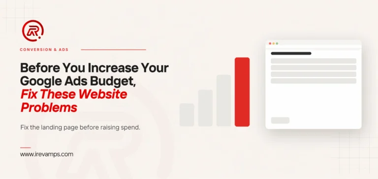 Four bars climbing, the tallest in red, beside the plain enquiry page the ad spend lands on