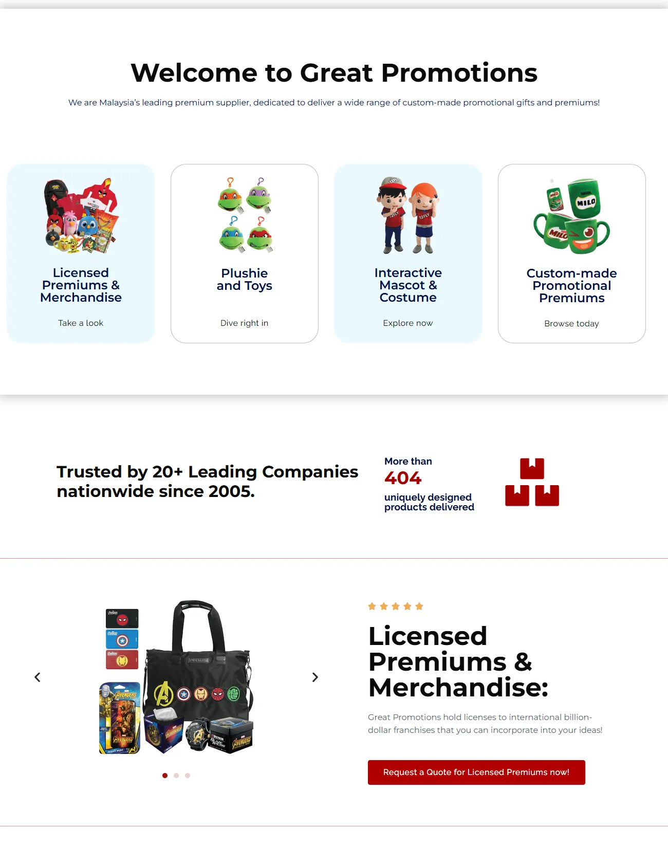 Great Promotions 6 Service categories and trust figures on the Great Promotions site