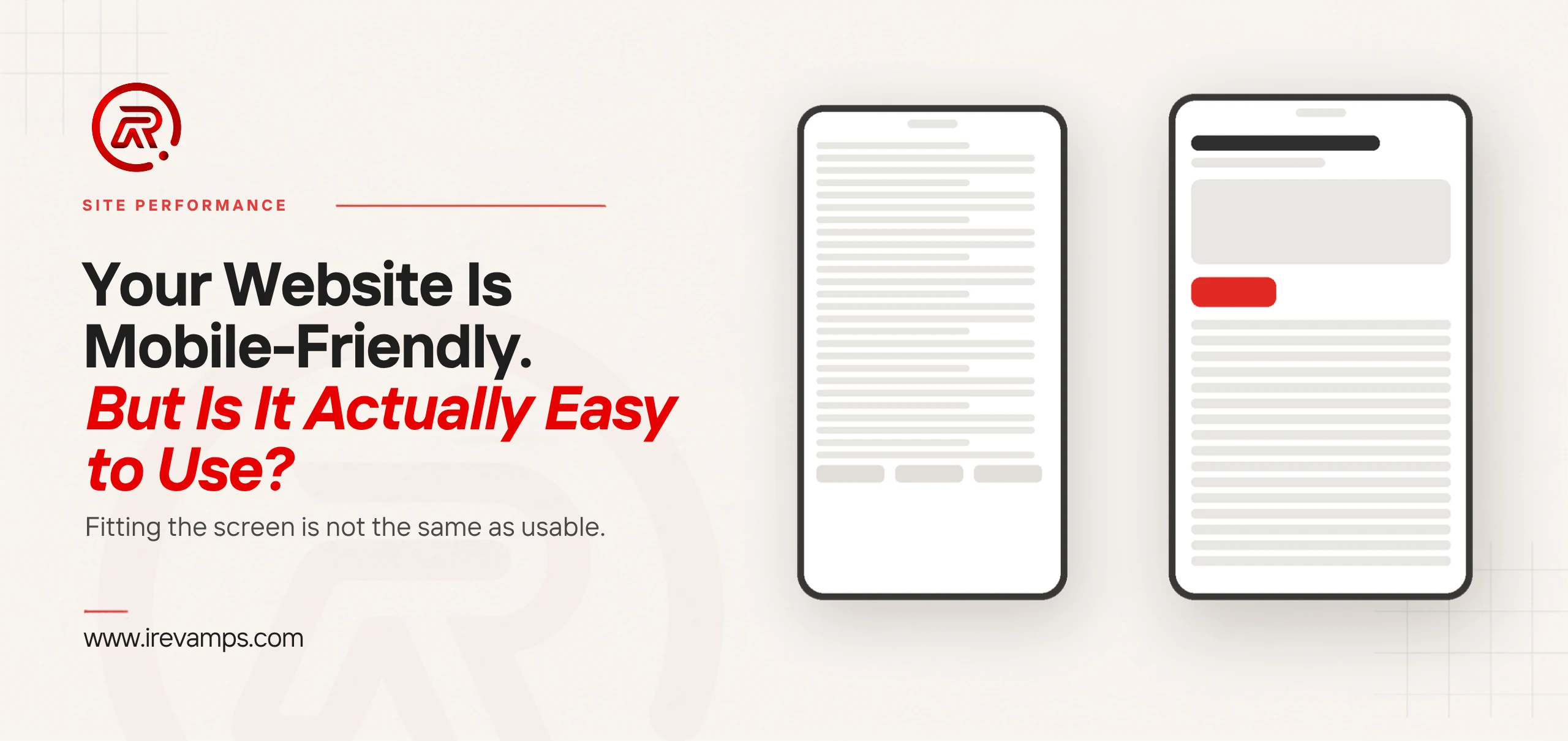 Two phones side by side: one crammed with tiny lines, the other spaced out with a clear red action