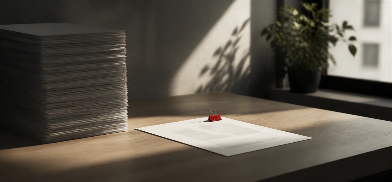 One valuable page beside paper stack