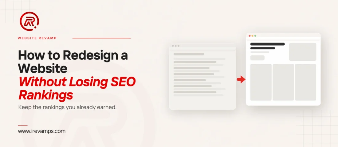 A faded old page and a red arrow carrying its standing across to the redesigned page beside it