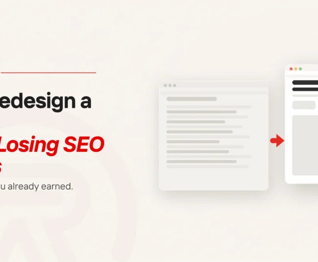 A faded old page and a red arrow carrying its standing across to the redesigned page beside it