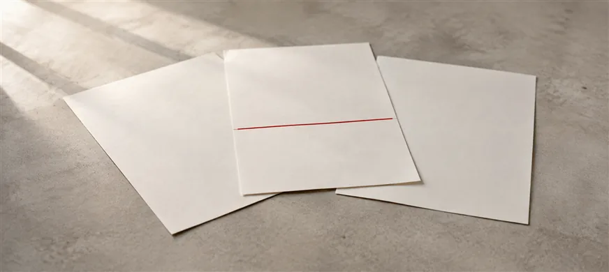 9 Signs Your Business Website Needs More Than a Small Refresh 5 Three overlapping blank paper sheets on a desk, the middle sheet crossed through with a single scarlet line