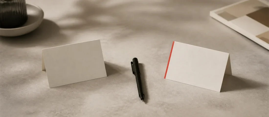 Two choice cards on table