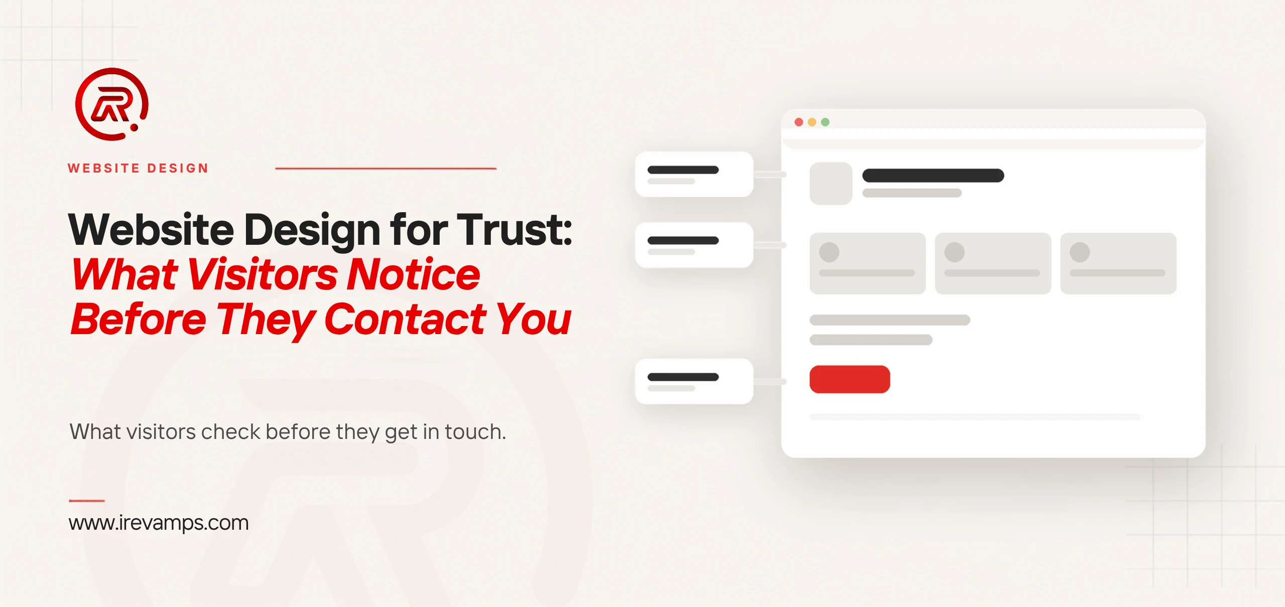 A web page with its identity, credentials and contact details called out as the things visitors check
