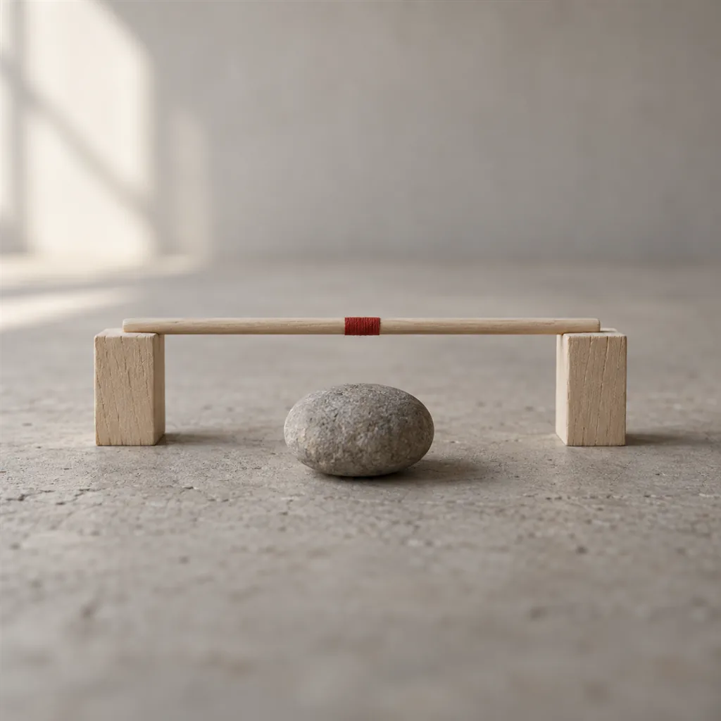 Your Website Loads in Three Seconds. Is That Still Fast Enough? 6 Two small pale wooden blocks on a concrete surface holding a thin wooden dowel across their tops like a low crossbar, with a smooth grey stone resting on the surface beneath the bar and a scarlet thread wound round the middle of the dowel