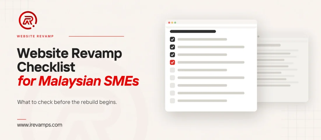 A website revamp checklist with the first items ticked and the next one marked in red