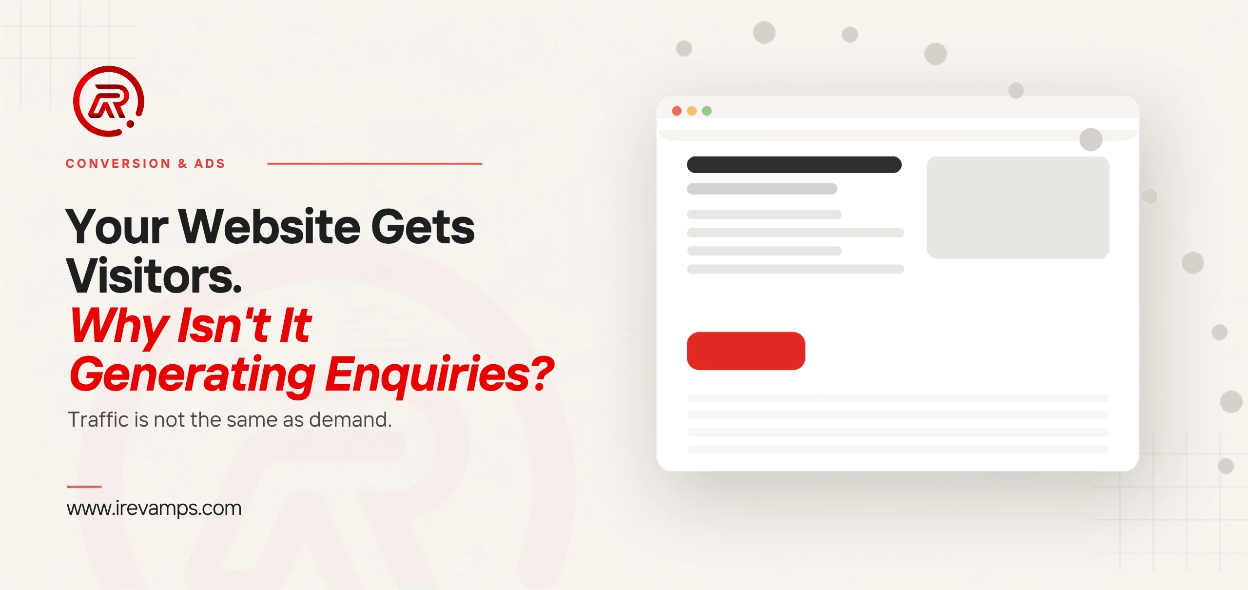 A stream of visitors arriving over a web page and sweeping past it, never reaching the red enquiry button