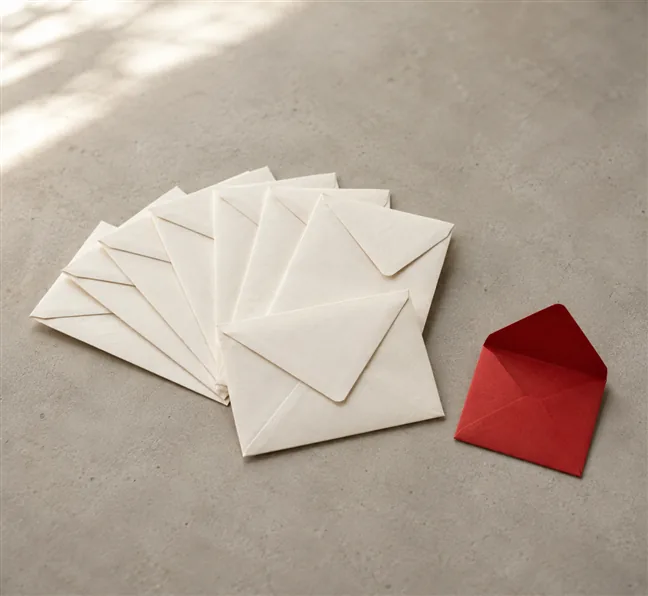 Google Rankings but Less Traffic? What Zero-Click Search Means for Businesses in 2026 4 A fan of plain sealed white envelopes on a desk with a single opened scarlet envelope resting slightly apart from them