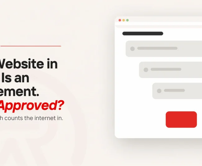 Clinic website: title card beside a flat illustration of page panels narrowing towards a single marked step in scarlet