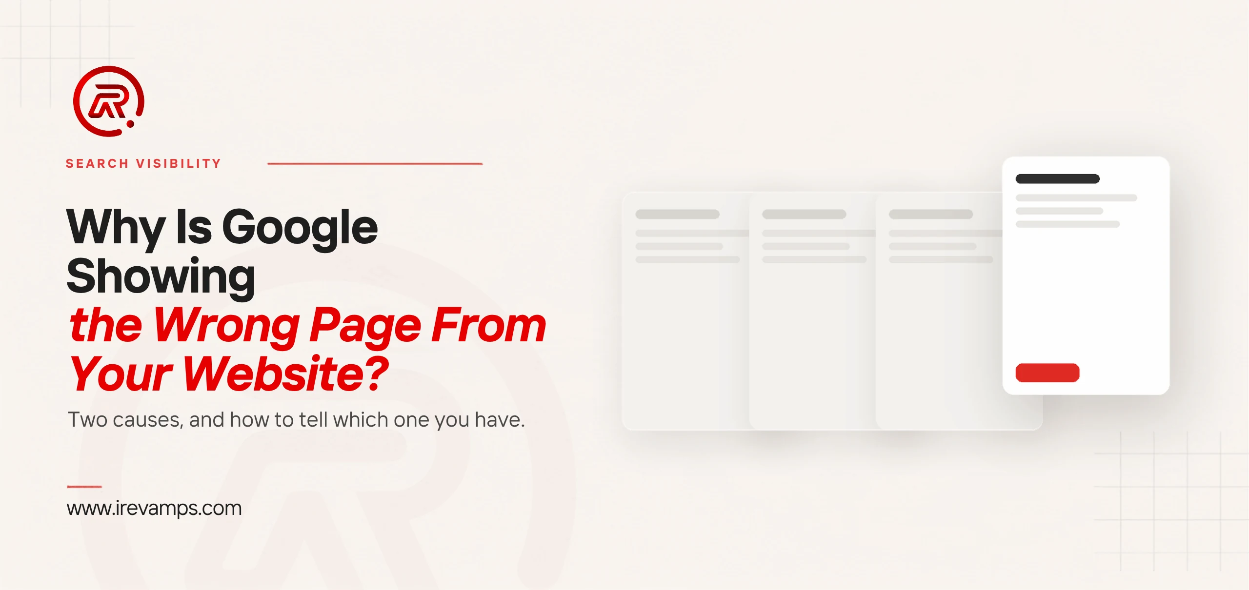 Google showing wrong page: title card beside a flat illustration of a row of near-identical page cards, most pushed back and faded, one brought forward