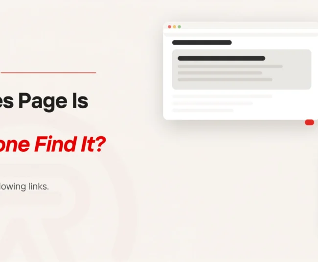 Sales page discoverability: title card beside a flat illustration of a browser window of text with a second, fainter window set apart below it and the trail between them fading out