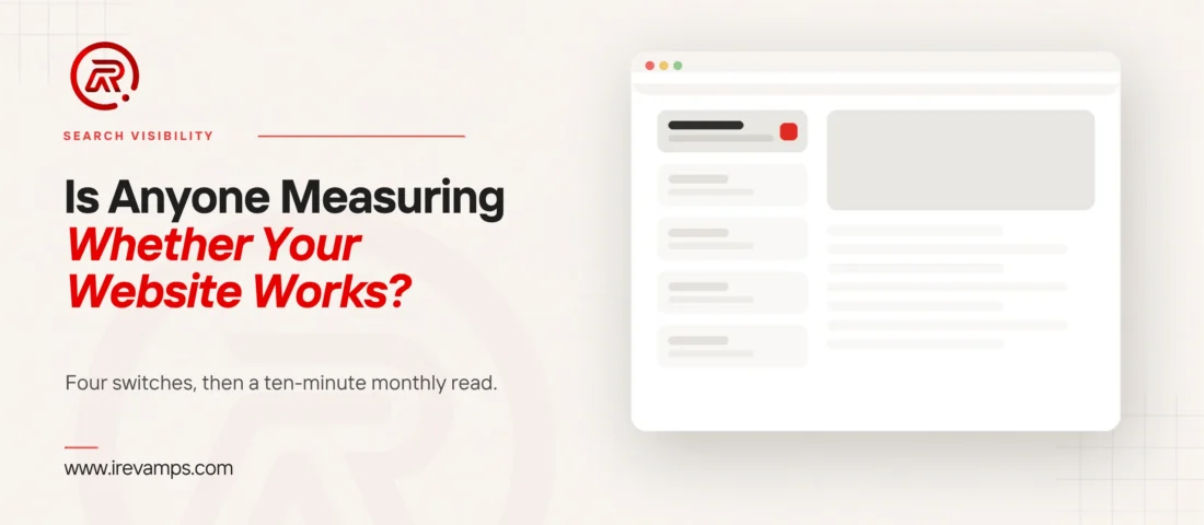 Website analytics setup: title card beside a flat illustration of a browser window with a column of list rows, the top row highlighted with a red marker, next to a blank content panel