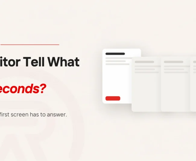 Website copywriting: title card beside a flat illustration of a row of page cards, most pushed back and faded, one brought forward