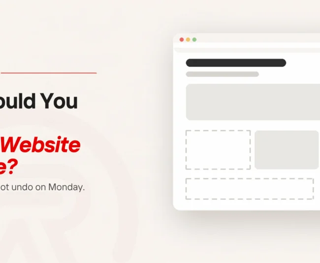 Website launch checklist: title card beside a flat illustration of a page that looks finished at the top with whole sections still missing below